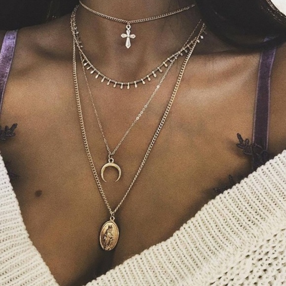 Jewelry - 5 for $25 Four Layer Cross and Horn  Necklace